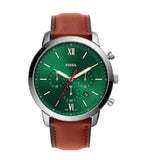 Fossil Neutra Chronograph Green Dial Brown Leather Strap Watch for Men - FS5735