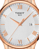 Tissot T Classic Tradition White Dial Rose Gold Steel Strap Watch For Women - T063.610.33.038.00