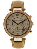 Michael Kors Parker Chronograph White Dial Tan Leather Strap Watch for Women - MK5633