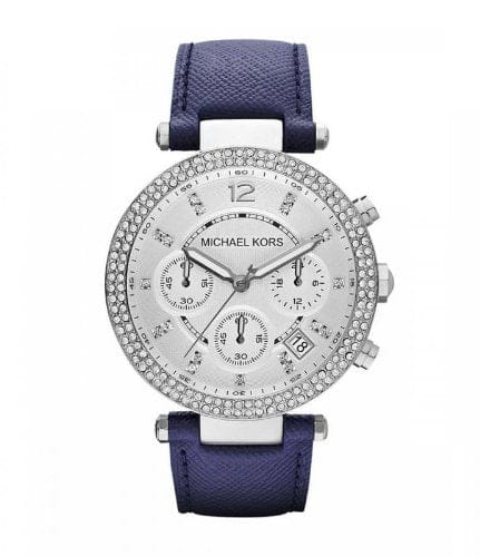 Michael Kors Parker White Dial Navy Blue Leather Strap Watch for Women - MK2293