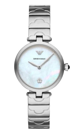 Emporio Armani Mother of Pearl Dial Silver Steel Strap Watch For Women - AR11235