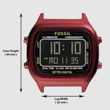 Fossil Retro Analog-Digital Black Dial Red Steel Strap Watch for Men - FS5897