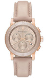 Burberry Chronograph Rose Gold Dial Beige Leather Strap Watch for Women - BU9704