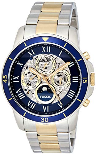 Fossil Grant Sport Automatic Skeleton Blue Dial Two Tone Steel Strap Watch for Men - ME3141