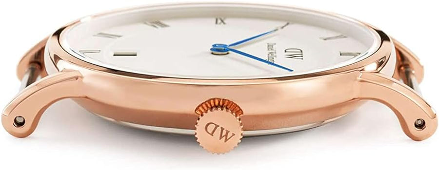 Daniel Wellington Dapper York White Dial Brown Leather Strap Watch For Women - DW00100093
