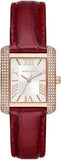 Michael Kors Emery Quartz Diamonds Silver Dial Red Leather Strap Watch For Women - MK4689