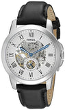 Fossil Grant Skeleton White Dial Black Leather Strap Watch for Men -  ME3053