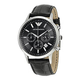 Emporio Armani Renato Chronograph Black Dial Black Leather Strap Watch For Men - AR2447