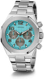 Guess Empire Chronograph Quartz Sky Blue Dial Silver Steel Strap Watch For Men - GW0489G3