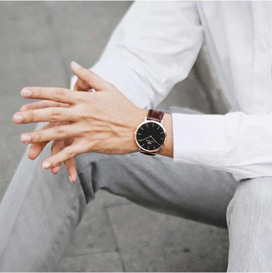 Daniel Wellington Bristol Black Dial Brown Leather Strap Watch For Men - DW00100125