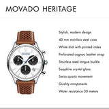 Movado Heritage Calendoplan Chronograph White Dial Brown Leather Strap Watch for Men - 3650008