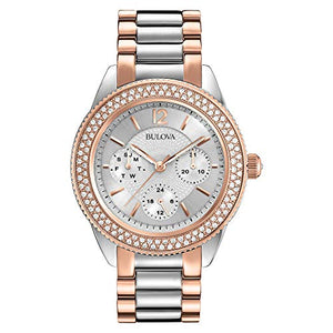 Bulova Crystal Collection Silver Dial Two Tone Steel Strap Watch for Women - 98N100
