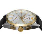 Emporio Armani Claudio Chronograph Silver Dial Black Leather Strap Watch For Men - AR11498