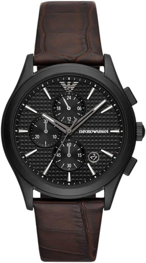 Emporio Armani Paolo Chronograph Black Dial Brown Leather Strap Watch For Men - AR11549