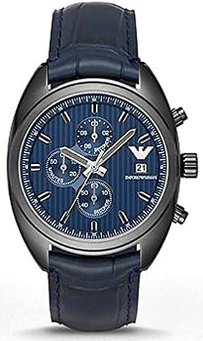 Emporio Armani Sportivo Chronograph Blue Dial Blue Leather Strap Watch For Men - AR6126