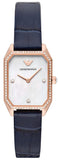 Emporio Armani Gianni T Bar Quartz Mother of Pearl Dial Blue Leather Strap Watch For Women - AR11466