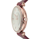 Emporio Armani Meccanico Automatic Silver Dial Burgundy Leather Strap Watch For Women - AR60044