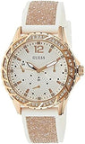 Guess Swirl Quartz Silver Dial White Rubber Strap Watch For Women - W1096l2