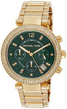 Michael Kors Parker Chronograph Green Dial Gold Steel Strap Watch for Women - MK6263