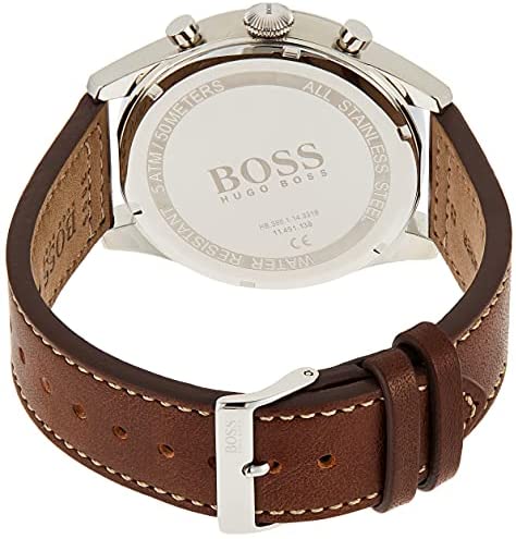 Hugo Boss Pioneer Chronograph Blue Dial Brown Leather Strap Watch For Men - 1513709