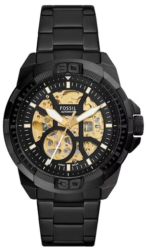 Fossil Bronson Automatic Skeleton Black Dial Black Steel Strap Watch for Men - ME3217