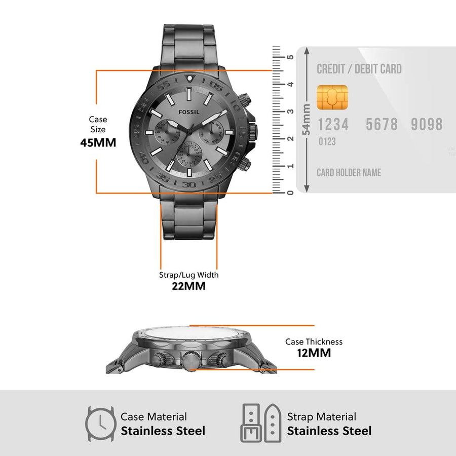 Fossil Bannon Multifunction Chronograph Grey Dial Grey Steel Strap Watch for Men - BQ2491