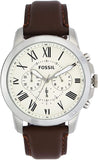 Fossil Grant Chronograph White Dial Brown Leather Strap Watch for Men - FS4735