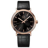 Calvin Klein Surround Black Dial Black Leather Strap Watch for Men - K3W216C1