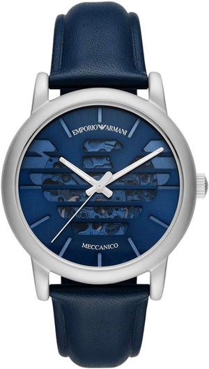 Emporio Armani Luigi Automatic Blue Dial Blue Leather Strap Watch For Men - AR60030