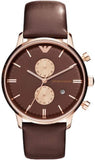 Emporio Armani Classic Chronograph Brown Dial Brown Leather Strap Watch For Men - AR0387