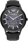 Emporio Armani Meccanico Automatic Black Dial Black Leather Strap Watch For Men - AR60042