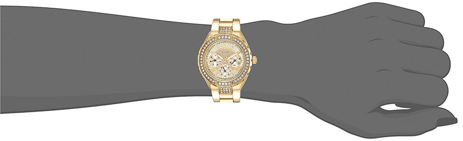 Guess Viva Diamonds Gold Dial Gold Steel Strap Watch for Women - W0111L2