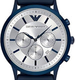 Emporio Armani Renato Chronograph Silver Dial Blue Silicone Strap Watch For Men - AR11026