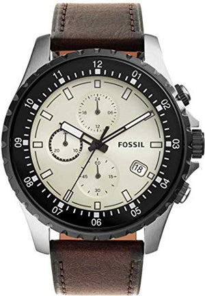 Fossil Dillinger Chronograph White Dial Brown Leather Strap Watch for Men - FS5674