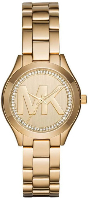 Michael Kors Slim Runway Gold Dial Gold Steel Strap Watch for Women - MK3477