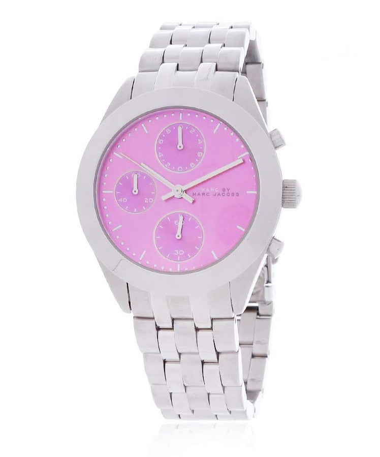 Marc Jacobs Peeker Chronograph Pink Dial Silver Steel Strap Watch for Women - MBM3372