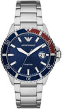 Emporio Armani Diver Quartz Blue Dial Silver Steel Strap Watch For Men - AR11339