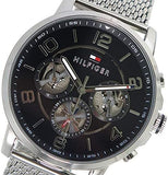 Tommy Hilfiger Chronograph Black Dial Silver Mesh Bracelet Watch for Men - 1791292