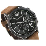 Emporio Armani Chronograph Black Dial Brown Leather Strap Watch For Men - AR11078