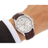 Tissot Couturier Chronograph White Dial Brown Leather Strap Watch For Men - T035.617.16.031.00