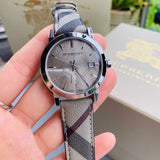 Burberry The City Grey Dial Checked Grey Leather Strap Watch for Women - BU9118