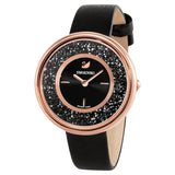 Swarovski Crystalline Pure Black Dial Black Leather Strap Watch for Women - 5275043