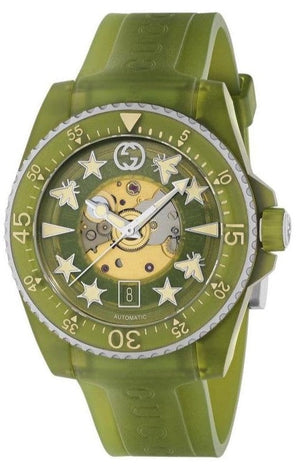 Gucci Dive Automatic Green Dial Green Rubber Strap Unisex Watch - YA136345