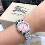 Burberry The City Diamonds Pink Dial Silver Steel Strap Watch for Women - BU9223