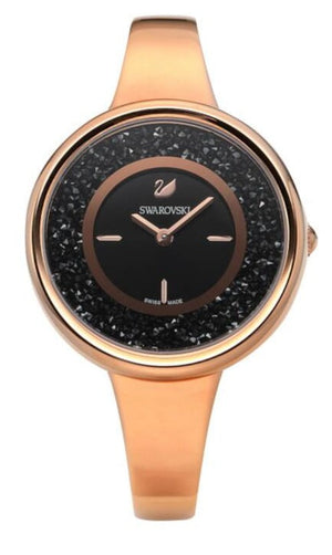 Swarovski Crystalline Pure Black Dial Rose Gold Steel Strap Watch for Women - 5295334