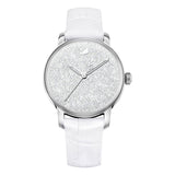 Swarovski Crystalline Hours Silver Dial White Leather Strap Watch for Women - 5295383