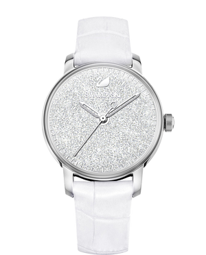 Swarovski Crystalline Hours Silver Dial White Leather Strap Watch for Women - 5295383