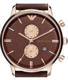 Emporio Armani Classic Chronograph Brown Dial Brown Leather Strap Watch For Men - AR0387