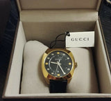 Gucci GG2570 Black Dial Black Leather Strap Watch For Men - YA142310