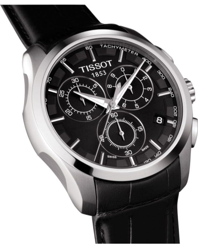 Tissot T Classic Couturier Chronograph Black Dial Black Leather Strap Watch For Men - T035.617.16.051.00